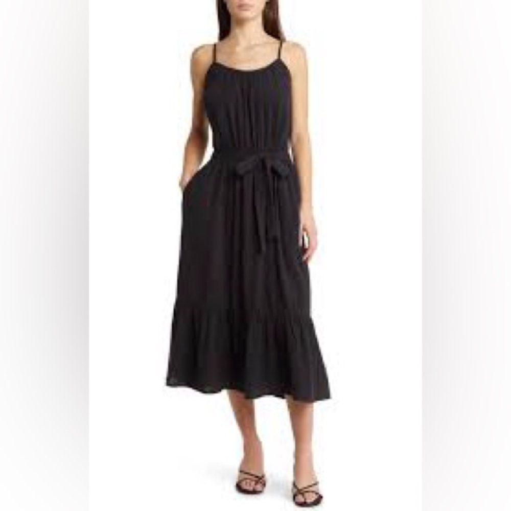283 - Sam Edelman NWT Black Spaghetti Strap Tiered Midi Dress, Size 2